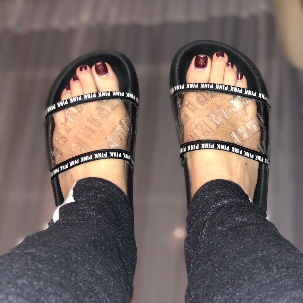 Pink Victoria secret clear slides sandals